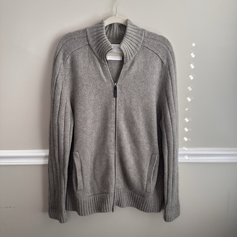 Banana Republic Men Cashmere Full Zip Sweater XL Mock Neck Ribbed Preppy Pockets